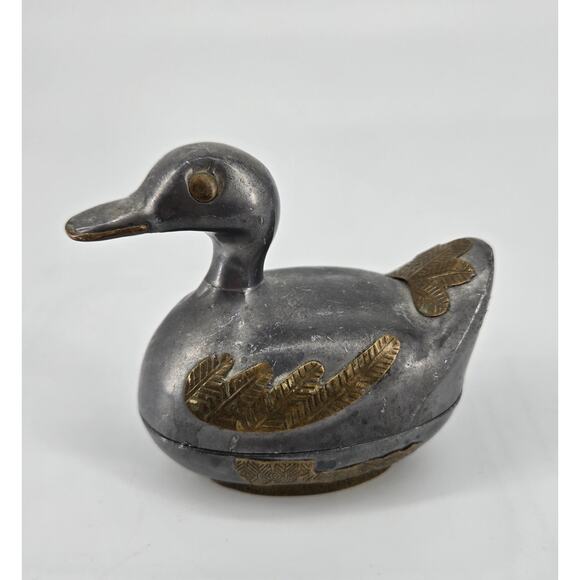 Vintage Gatco Solid Brass Duck Small Trinket Box - Picture 1 of 10